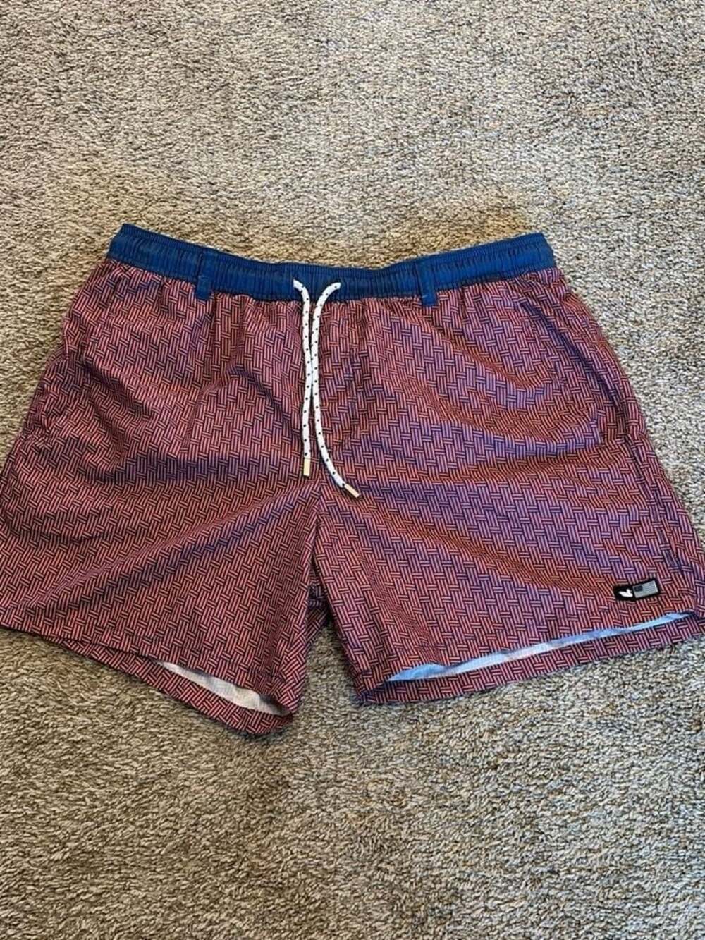 Southern Marsh Men's Shoreline Performance Swim Trunks in Red Pattern 7 inch